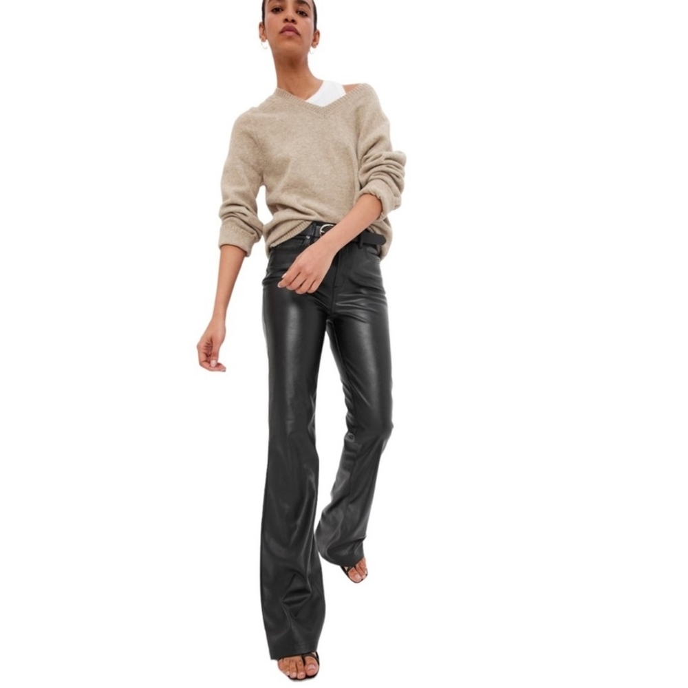 Black Leather Flare Pants